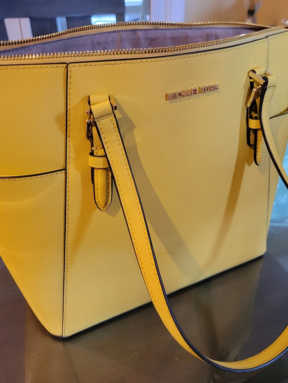 Michael Kors Yellow Saffiano Satchel with Gold Hardware